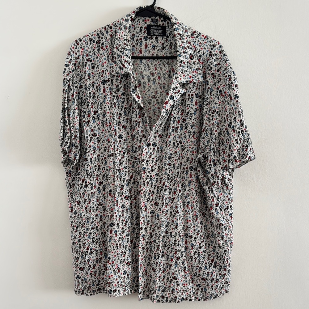 Black and White Casual Button Down Shirt with Abstract Print